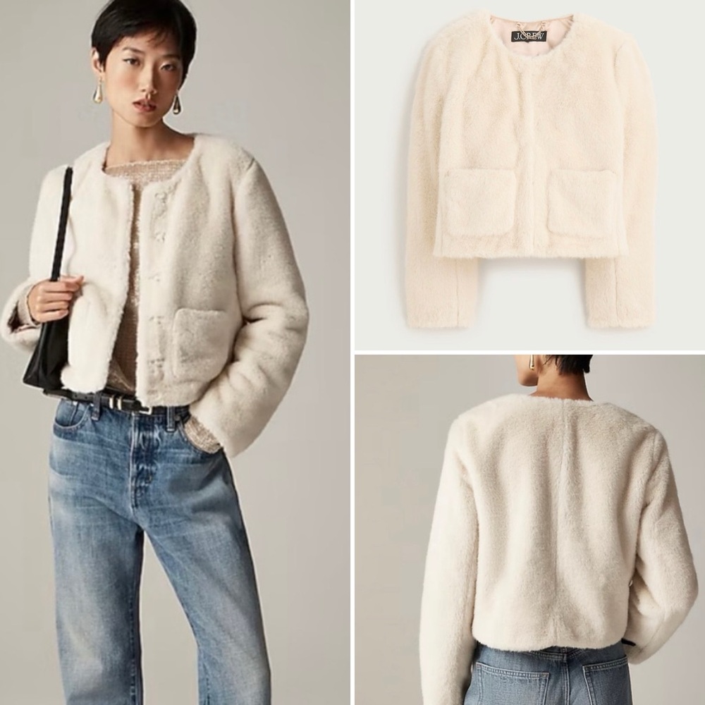 J. Crew faux fur lady jacket natural off white size small